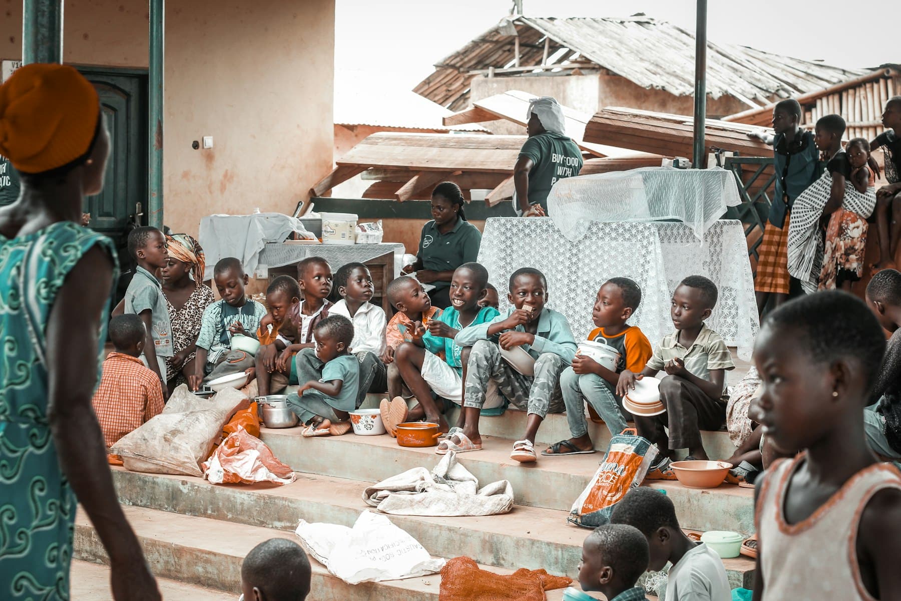 An LCF outreach team distributing food supplies to a community